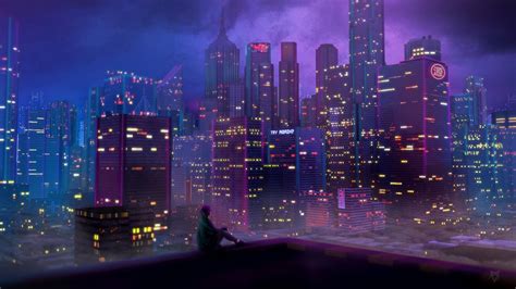 Anime Night Sky City Wallpaper