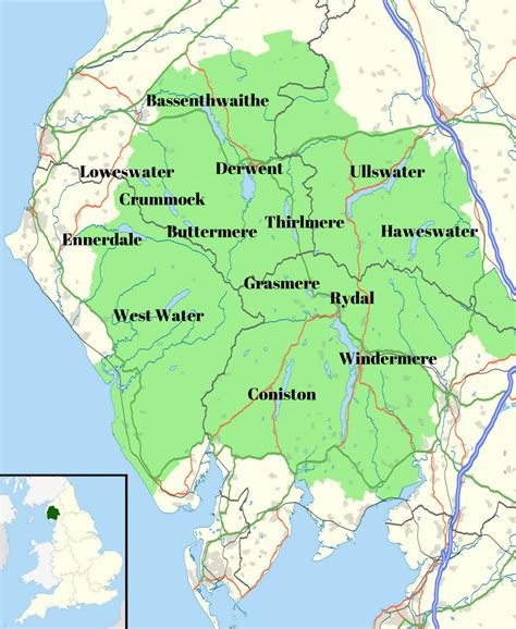 Map of the Lake District National Park, Cumbria | Lake district, Lake ...