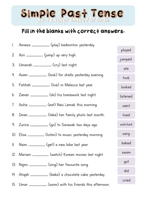 Simple Past Tense Worksheet | Online Grammar Activity