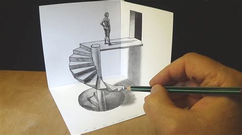 Drawing Spiral Stairs - How to Draw 3D Caracole - Anamorphic Corner Art ...