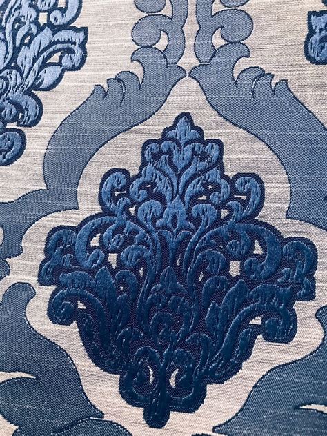 NEW Designer Burnout Damask Satin Upholstery Fabric- Blue & Natural BTY ...