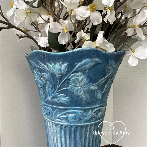 Large Vase. Tall Floor Vase. Blue Metallic Textured Vase. - Etsy