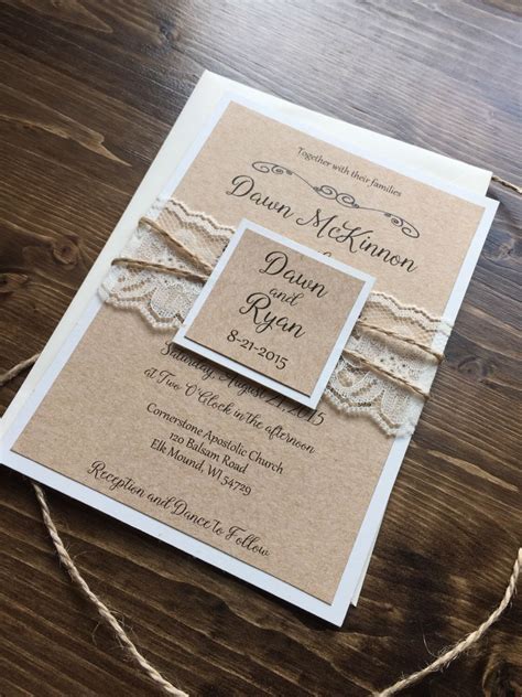 Rustic Wedding Invitation, Vintage Wedding Invitation, Lace Wedding ...