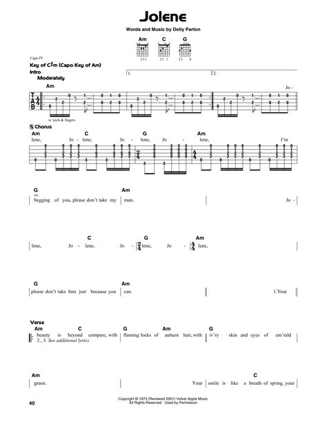 Jolene by Dolly Parton - Guitar Lead Sheet - Guitar Instructor