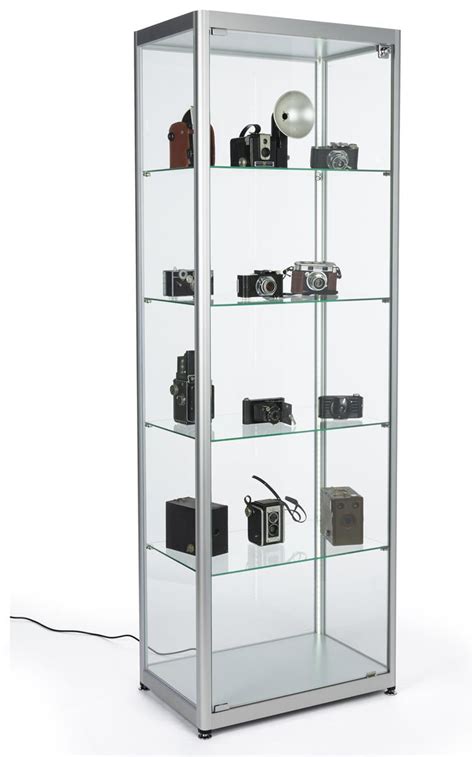 Displays2go Locking Glass Display Case, Illuminated – Silver (DCKDMT24S ...