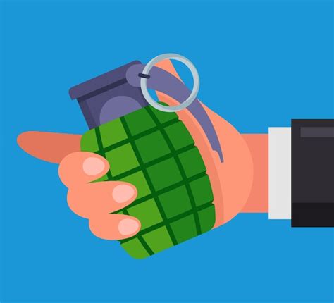 Premium Vector | Man holds a combat grenade in his hand. flat illustration