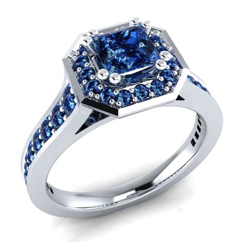 Stylish Design 0.90 ct Princess-Cut Blue Sapphire Anniversary Ring in ...