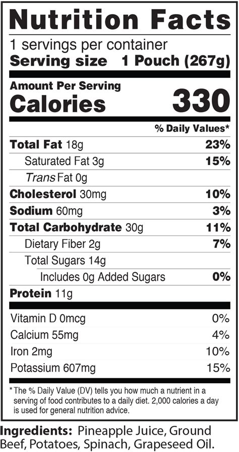 RFB Beef Nutrition Label