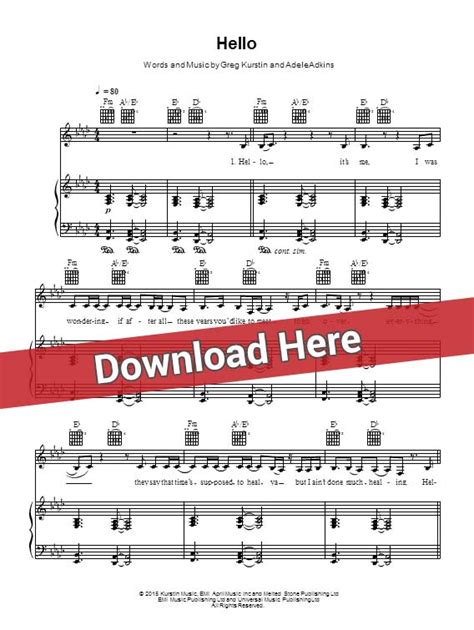 Adele Hello Easy Piano Sheet Music, Notes, Chords Download