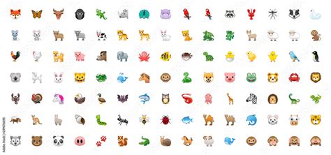 All Animals Vector Icons. Emoji Set. Colorful Wildlife Symbols. Animal ...