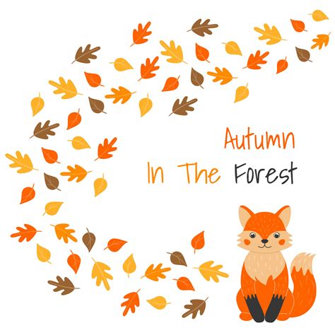 Vector illustration with cute fox and leaf fall in cartoon style ...