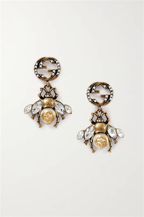 GUCCI Gold-tone, crystal and faux pearl earrings | Faux pearl earrings ...