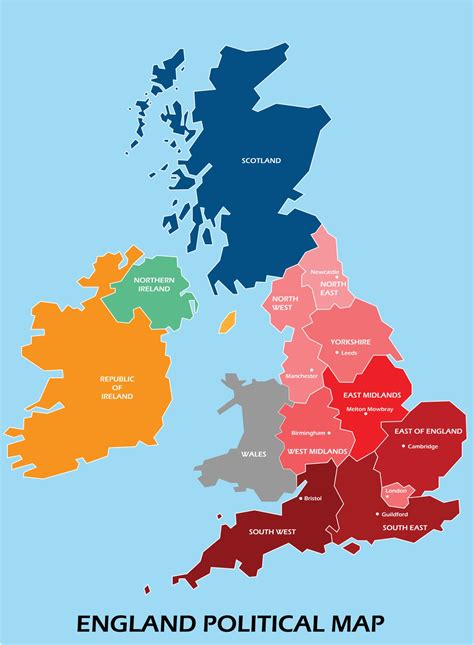 England political map divide by state colorful outline simplicity style ...