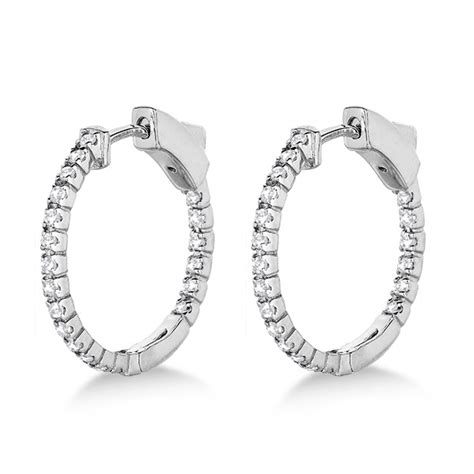 Unique Thin Small Diamond Hoop Earrings 14k White Gold 0.50 ct - IE251