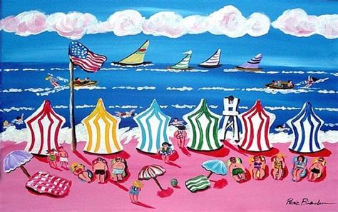 Whimsical Beach Fun Boats Colorful Original by reniebritenbucher