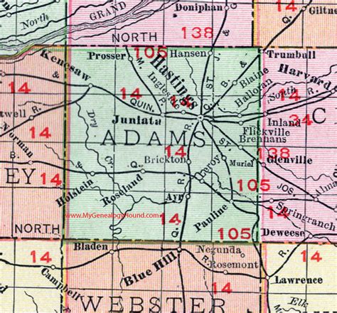 Adams County, Nebraska, 1912, map, Hastings, Kenesaw, Juniata, Holstein ...