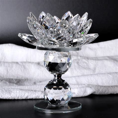 4.72 Inch K9 Crystal Glass Lotus Flower Metal Candle Holder Crystal ...