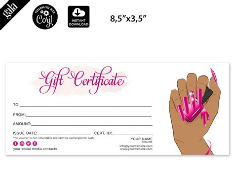 Gift Certificate Nail Salon Manicure Gift Card Editable | Etsy