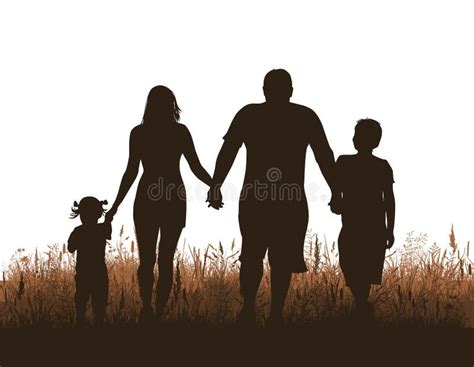 Family Silhouette at Sunset. Vector Illustration Stock Illustration ...