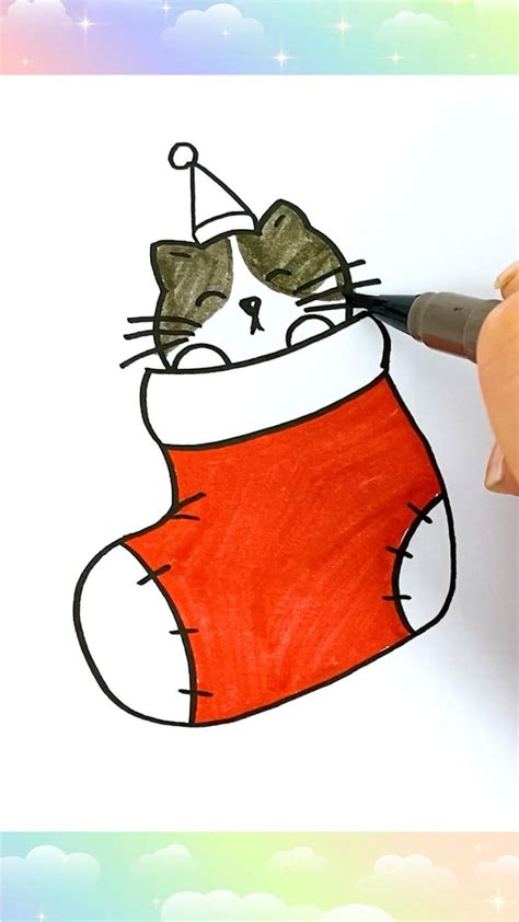 Christmas cat drawing | Mini-leinwand kunst, Weihnachten zeichnen ...