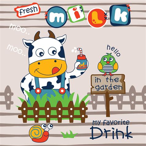 cow is drinking fresh milk funny animal cartoon 15626266 Vector Art at ...