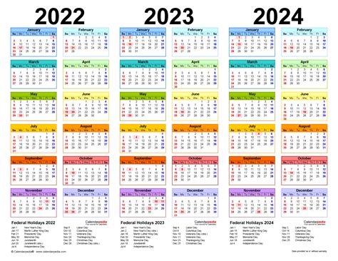 2022-2024 Three Year Calendar - Free Printable Word Templates