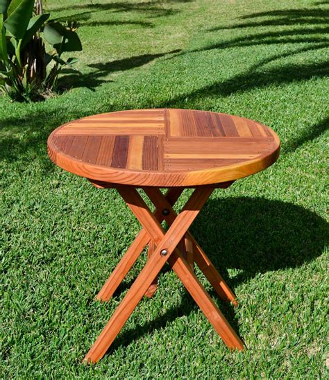 Round Wood Folding Picnic Table with Curved Benches | Forever Redwood