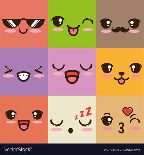 Cute kawaii emoticon face Royalty Free Vector Image