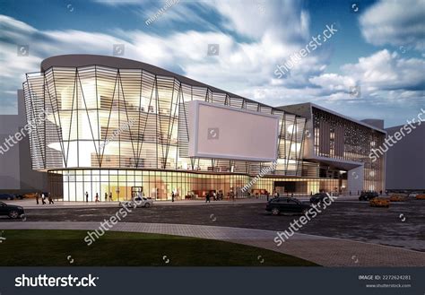 Shopping Mall Building Exterior View Night Stock Illustration ...