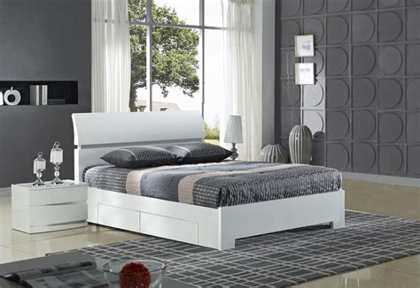 Widney White High Gloss Bed with 4 Drawers Wooden Bed in White | White ...