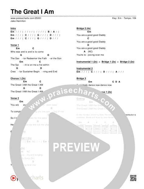 The Great I Am Chords PDF (Jake Hamilton) - PraiseCharts