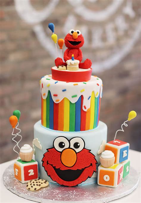 Elmo Tiered Birthday Cake With Blocks