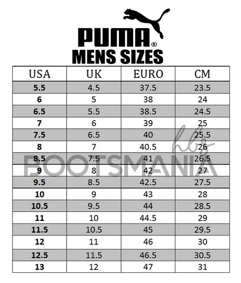 bootsmania size chart puma – Bootsmania