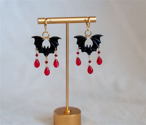 Bat Earrings Gothic Dangle Earrings Handmade Polymer Clay - Etsy