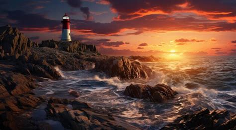 Premium Photo | Ocean lighthouse with sunset landscape