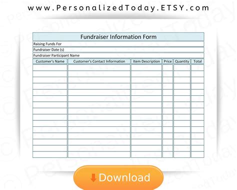 Printable Fundraising Form PDF Digital Download US Letter Size | Etsy ...