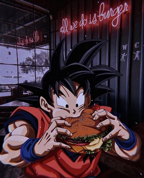 Goku eating a burger | Figuras de goku, Fondos de pantallas cool de ...