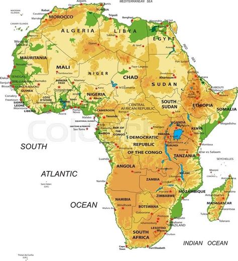 Highly Detailed Physical Map of Africa