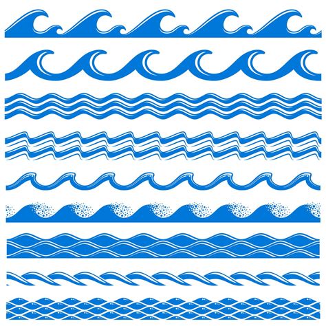 Sea water waves vector seamless borders set By Microvector ...