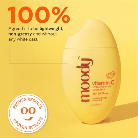 Moody Vitamin C Sunscreen SPF 50 PA+++ with Mandarin Orange & Vitamin E ...