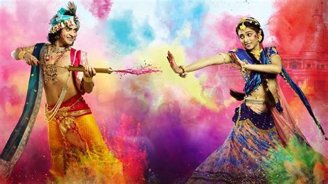 Radha Krishna Playing Holi Wallpaper