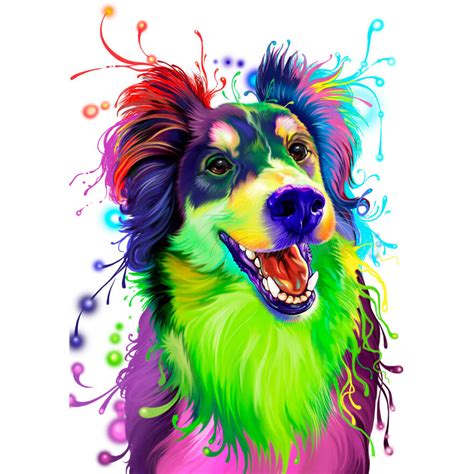 Border Collie Portrait from Photos in Bright Watercolor Style