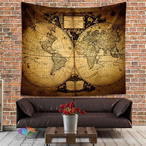 Old world map wall tapestry, Historical world map wall hanging, antique ...