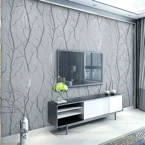 European 3D Embossed Grey Wallpaper Birch Tree Home Decor Forest Wall ...