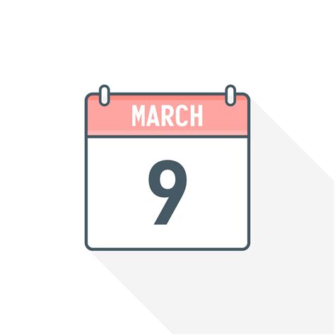 9th March calendar icon. March 9 calendar Date Month icon vector ...