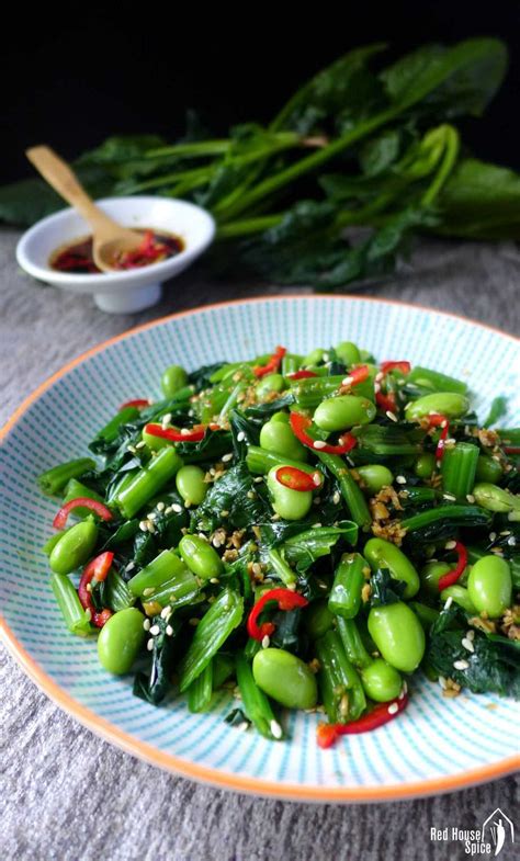 Spinach salad with ginger dressing (姜汁菠菜) - Red House Spice