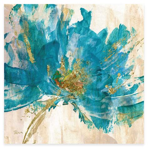 Courtside Market Contemporary Teal Flower II Canvas Wall Art | Bed Bath ...