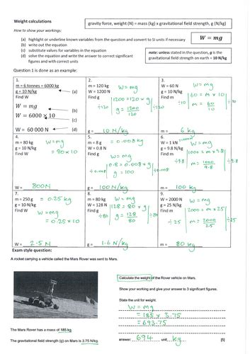 Weight Equation Practice | Teaching Resources