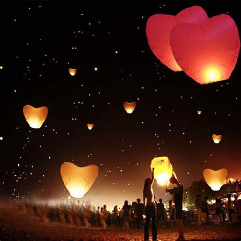 Mobestech 5Pcs Sky Lantern Heart Shaped Red Paper Kongming Lantern Eco ...