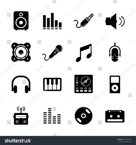 Music Icon Set Black White Stock Vector (Royalty Free) 128673740 ...